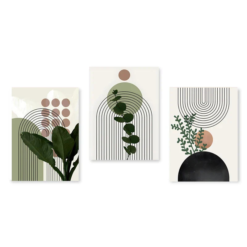 Set aus 3 Stück Modern Abstrakt Bohemian Minimalistisch Geometrisch Wandkunst Fein Kunst Leinwand Drucke Poster Bilder Für Wohnzimmer Dekor | Brehn