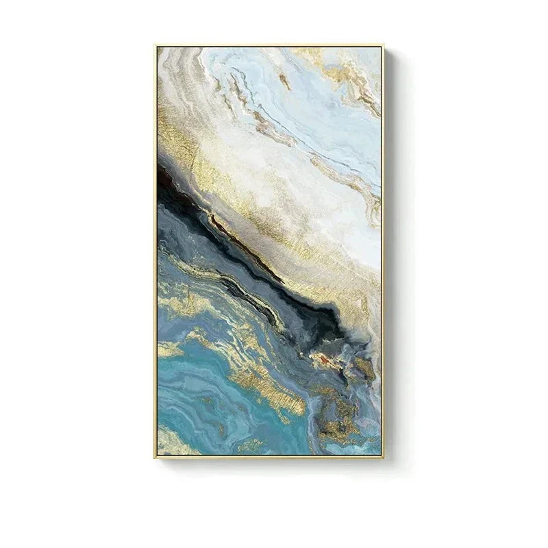 Blaue Goldene Flüssige Marmor Essenz Wandkunst Fine Art Leinwanddrucke Bilder Für Modernes Apartment Luxus Wohnzimmer Kunst Dekor | Brehn