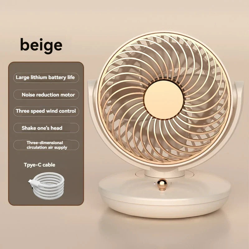 Brehn | BreezeLoop Tischventilator mit 360° Rotation | USB Ventilator mit 3 Geschwindigkeiten & Batterie | Leise & Kompakt | Für Büro, Schlafzimmer & Zuhause
