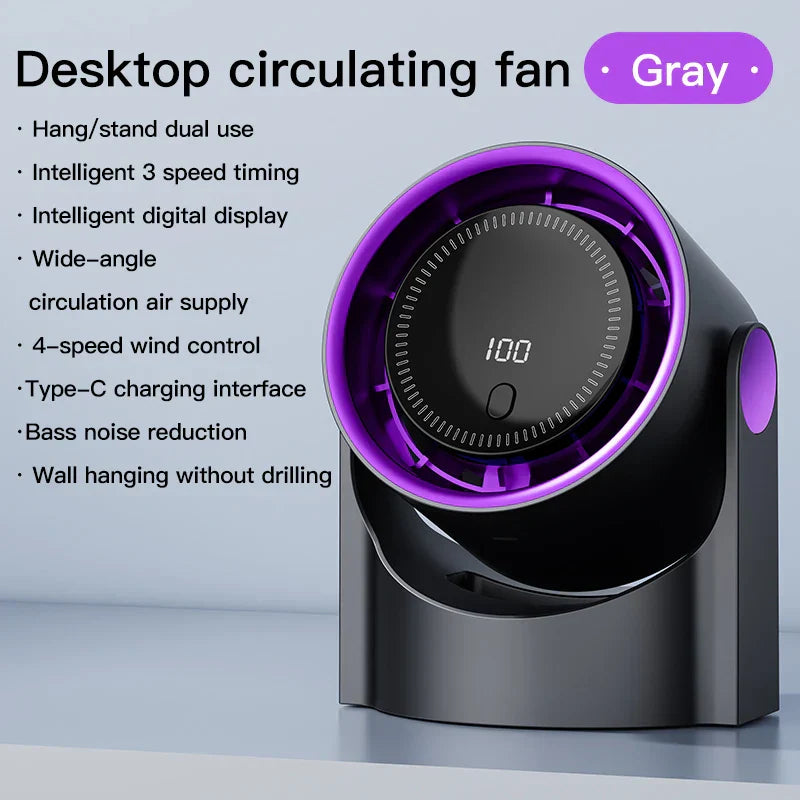 Brehn | Airiqo bladeless USB-Ventilator | 100 Stufen | Flüsterleise & energieeffizient | Tragbar & wandmontierbar