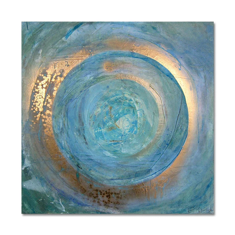 Blaue Goldene Wirbel Kreiss Wandkunst Feine Kunst Leinwanddrucke quadratisches Format Abstrakte Bilder für Wohnzimmer Schlafzimmer Home Office Kunst Dekor | Brehn