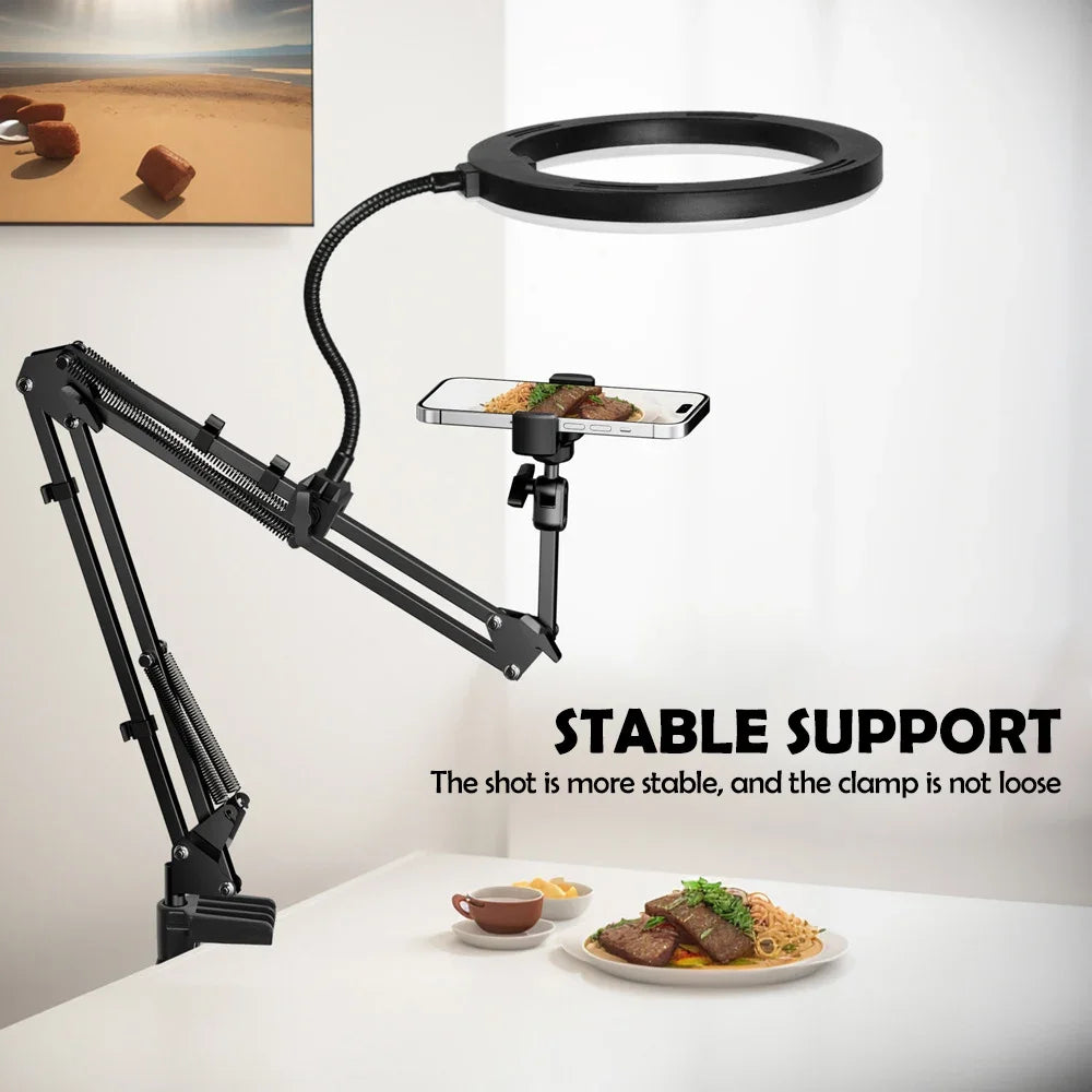 Brehn | LumiFlex LED-Ringleuchte mit flexiblem Arm & Handyhalter | 3 Lichtfarben & USB-Anschluss | Perfekt für Livestream, Video & Selfie
