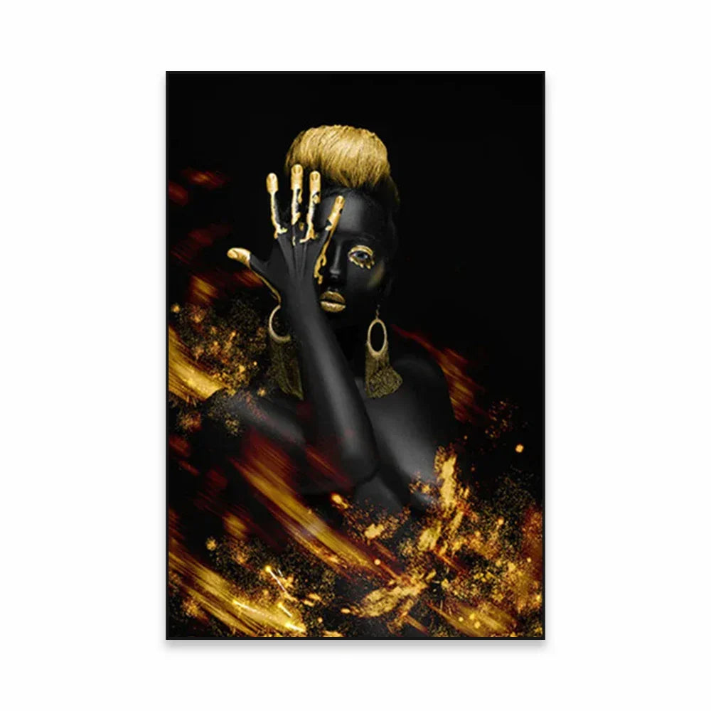 Golden Girl Fashion Wandkunst Fine Art Leinwanddrucke Moderne Abstrakte Porträtbilder Für Wohnzimmer Schlafzimmer Boutique Salon Kunstdekoration | Brehn