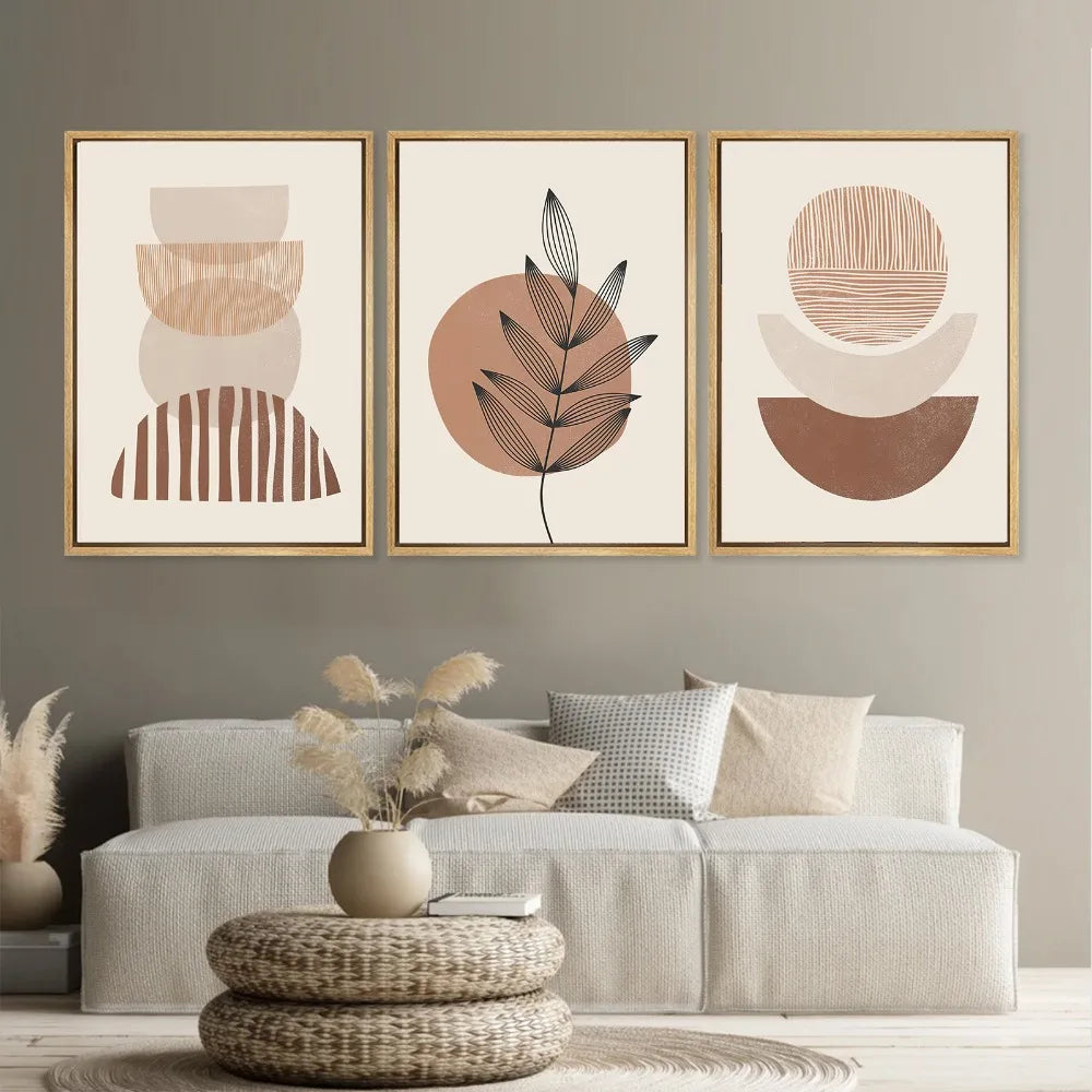 Set aus 3 Stück Modern Abstrakt Bohemian Minimalistisch Geometrisch Wandkunst Fein Kunst Leinwand Drucke Poster Bilder Für Wohnzimmer Dekor | Brehn