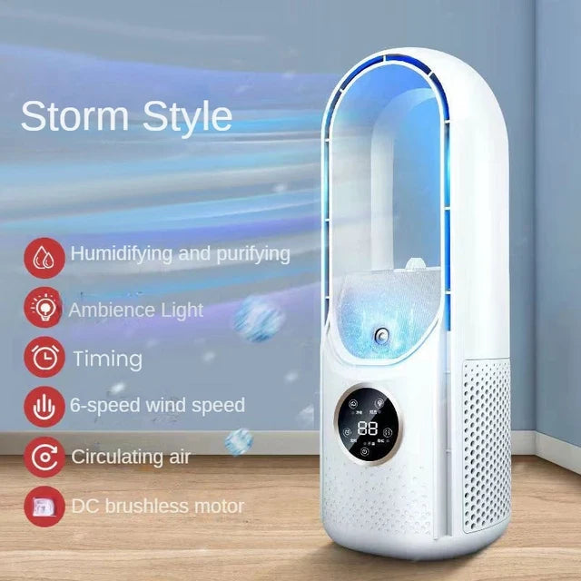 Tragbarer USB-Leafless Luftkühler – Leiser 6-Gang Elektrischer Ventilator mit Timer & Luftbefeuchter | Brehn