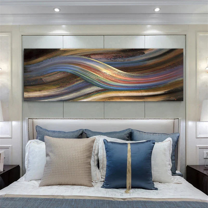 Fließende Regenbogen abstrakte Wandkunst Feine Kunst Leinwanddruck Breitformat Moderne Farben Bilder für über das Bett oder über das Wohnzimmer Sofa | Brehn