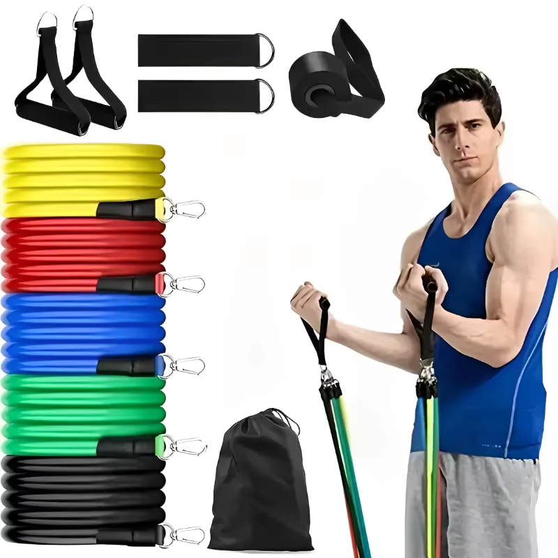 Komplettes Fitness-Set mit Widerstandsbändern, Griffen und Knöchelmanschetten