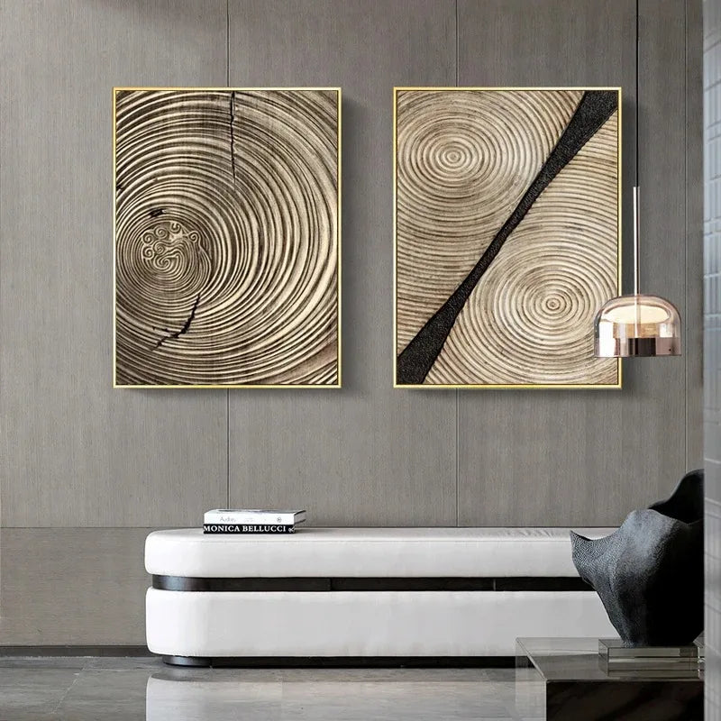 Naturale abstrakte Holzbaumringe Wandkunst Fine Art Leinwanddrucke Bilder für Wohnzimmer, Esszimmer, Homeoffice Kunstdekor