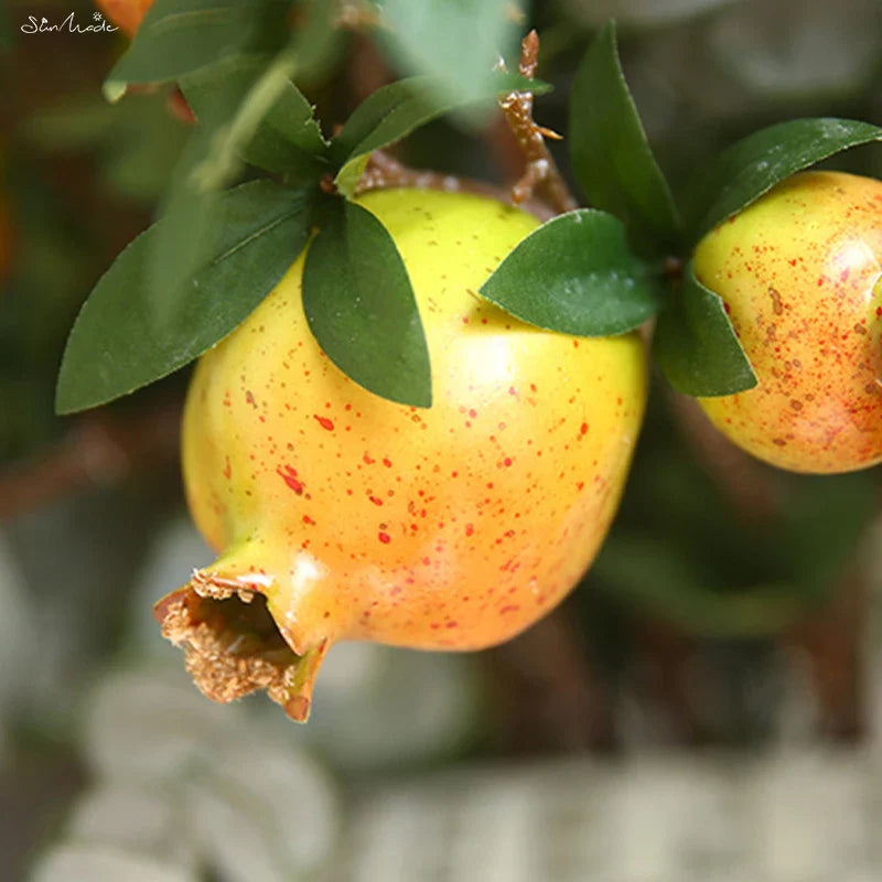6-Köpfiger Künstlicher Granatapfel Fruchtzweig mit Blättern | Brehn