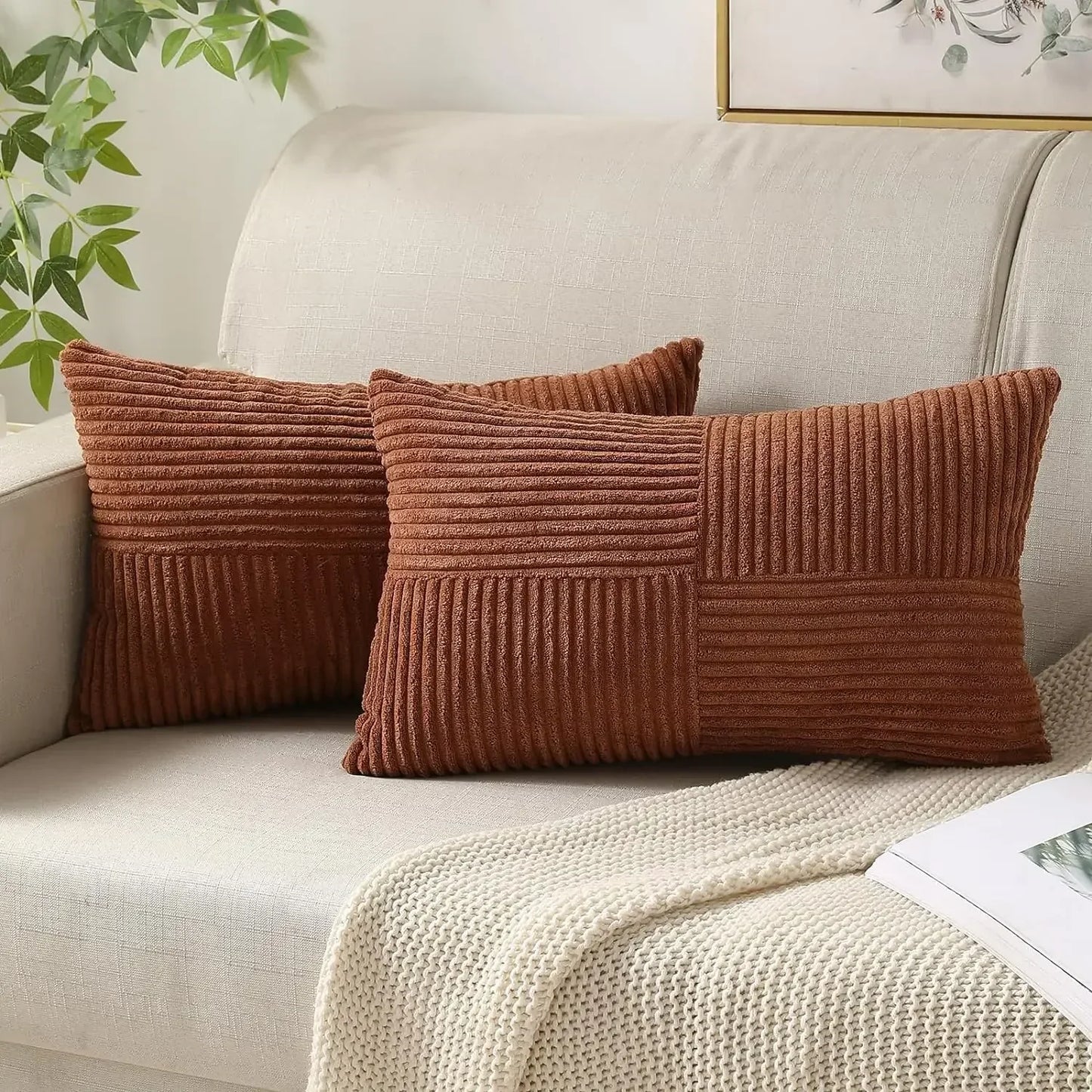Brehn | VelvetAura Kissenbezug - Stylische gestreifte Kissenbezüge im Luxus-Azustoff-Set