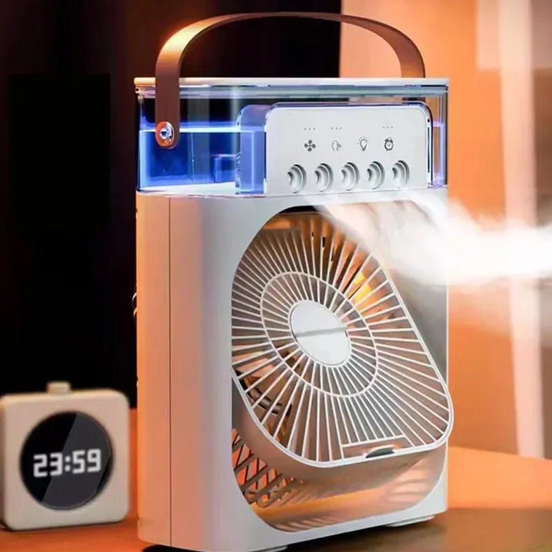 Tragbarer USB-Elektroventilator mit LED-Nachtlicht und Wassernebel - 3-in-1-Luftbefeuchter für Zuhause | Brehn
