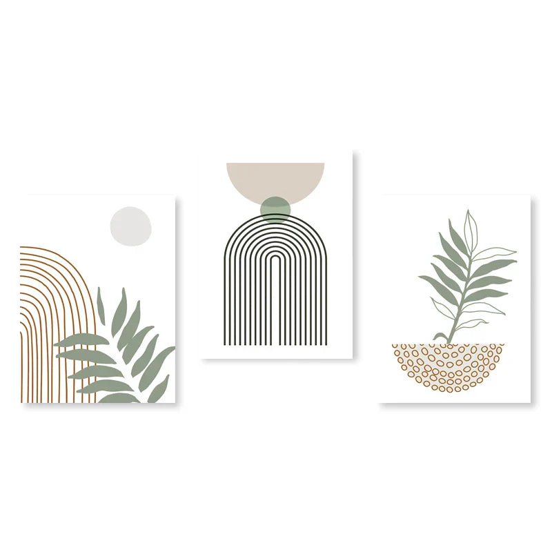 Set aus 3 Stück Modern Abstrakt Bohemian Minimalistisch Geometrisch Wandkunst Fein Kunst Leinwand Drucke Poster Bilder Für Wohnzimmer Dekor | Brehn