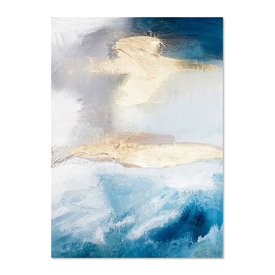 Serene Seascape Wandkunst Abstrakte Ozeanwellen mit goldenen Akzenten Fine Art Leinwanddrucke Bilder für Wohnzimmer Schlafzimmer Nordic Wohnkultur | Brehn