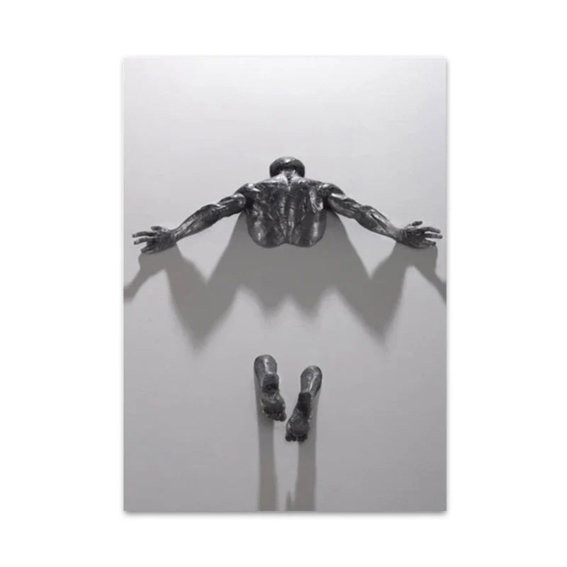 Moderne urbane abstrakte Eisenstatue Wandkunst Fine Art Leinwanddrucke 3D-Visualisierung Figurenkunst Bilder für minimalistische Wohnungswanddekoration | Brehn