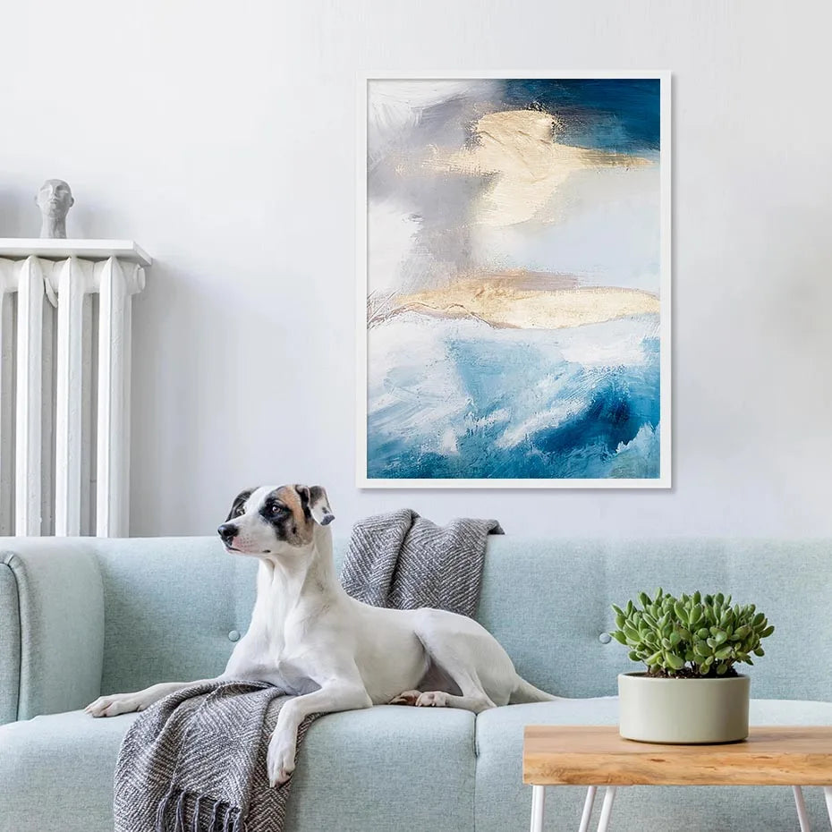 Serene Seascape Wandkunst Abstrakte Ozeanwellen mit goldenen Akzenten Fine Art Leinwanddrucke Bilder für Wohnzimmer Schlafzimmer Nordic Wohnkultur | Brehn