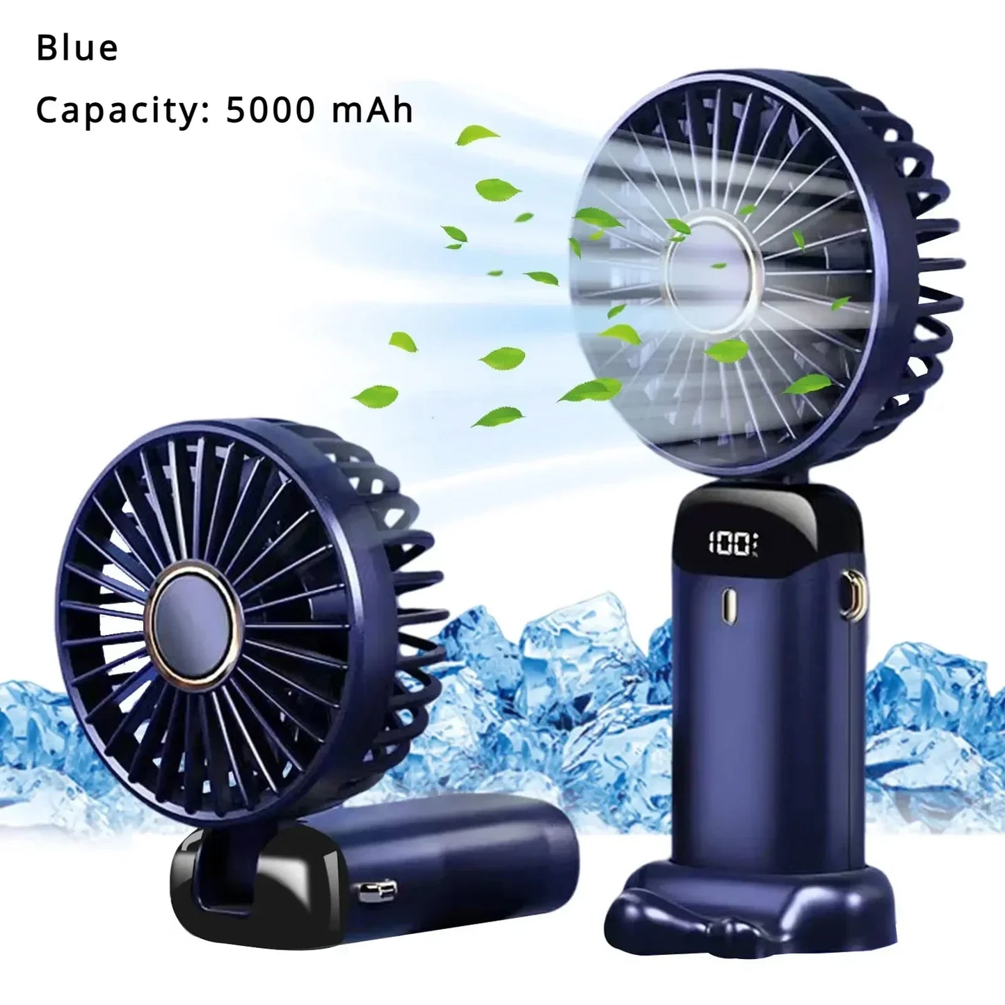 5000mAh Handheld Mini Ventilator – Kabelloser USB wiederaufladbarer tragbarer Ventilator mit digitaler Anzeige, Telefonhalter, 5-Geschwindigkeits faltbarer Nacken-Hängevantilator | Brehn