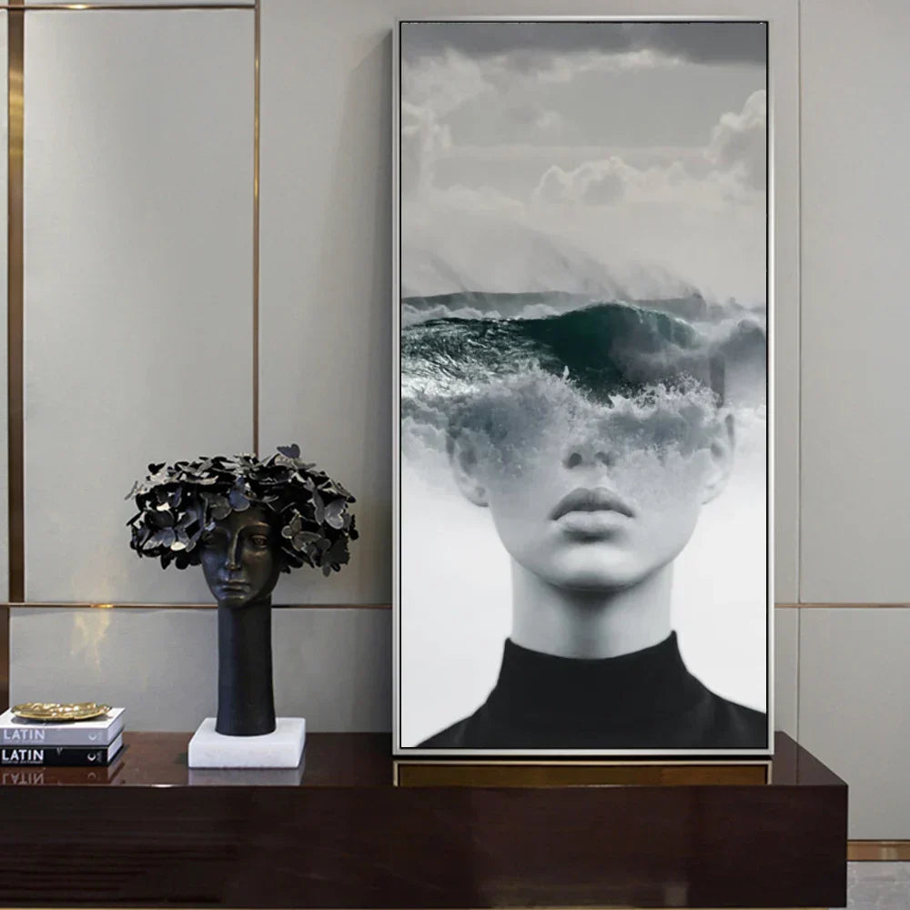 Modern Abstract Portrait Überlagerung Landschaft Wandkunst Fine Art Leinwanddrucke Schwarz Weiß Bilder Für Modernes Wohnzimmer Eingangsbereich Foyer Kunst Dekor (Unrahmt) | Brehn