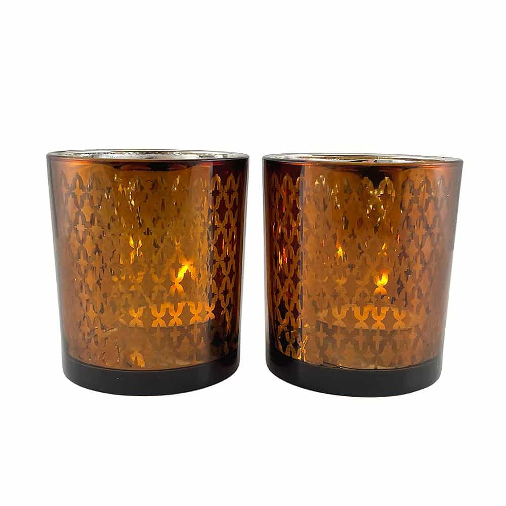 Teelichthalter aus Glas (2 Stk.) Kupfer / schwarz von SIA Home Fashion | Brehn