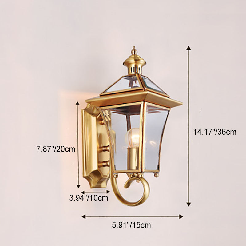 Europäische, moderne Luxus-Wandleuchte für den Außenbereich, viereckig, wasserdicht, aus Messing und Glas, mit einer Lichtquelle