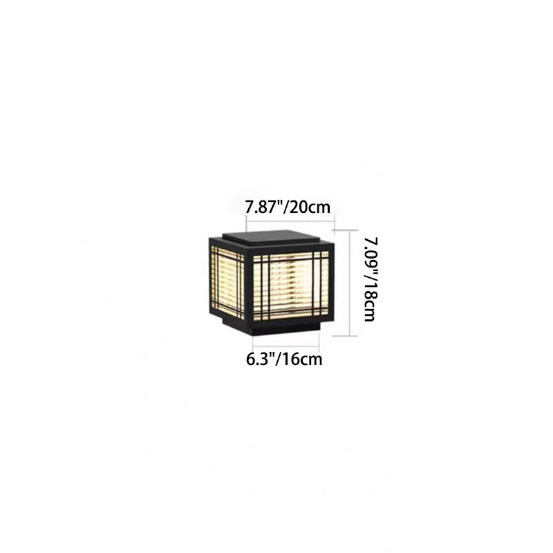 Traditionelle chinesische quadratische Aluminium-Glas 1-Licht Post Kopf Licht für Garten | Brehn