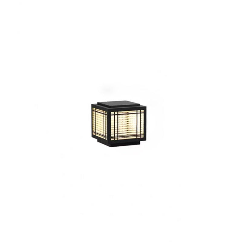 Traditionelle chinesische quadratische Aluminium-Glas 1-Licht Post Kopf Licht für Garten | Brehn