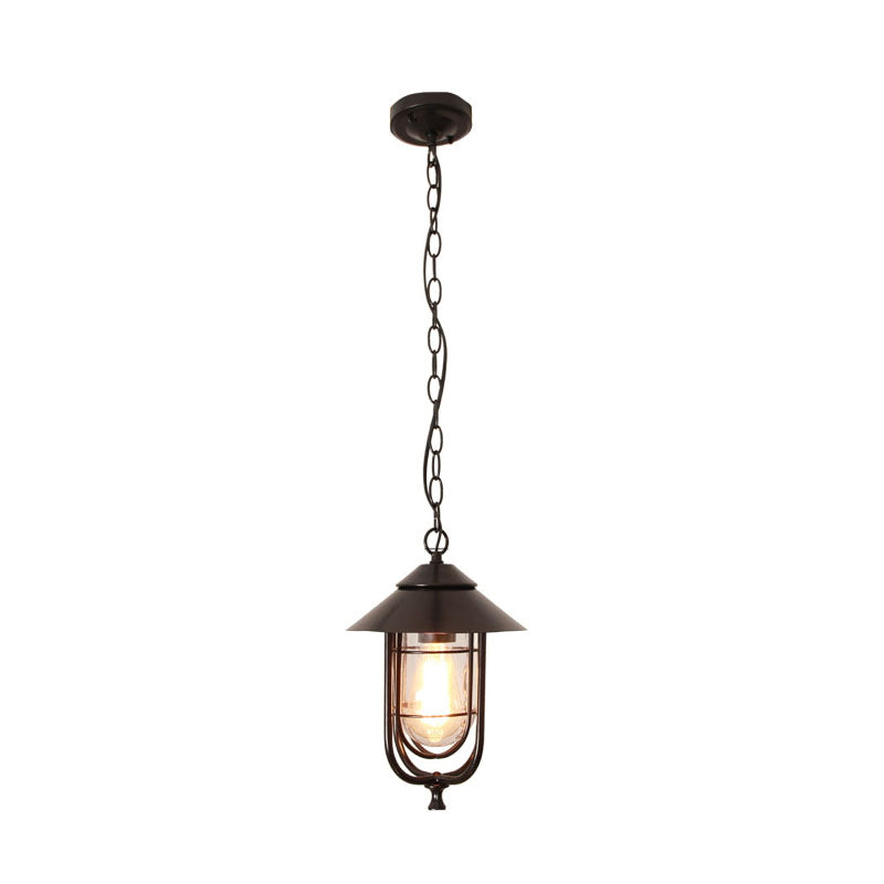 Industrielle Vintage-Hängeleuchte aus Aluminiumkäfig und Glas mit einem Licht, wasserdicht für den Außenbereich