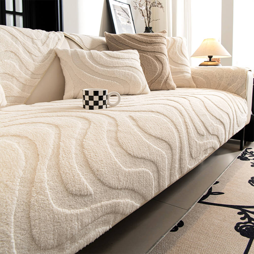 Warme Plüsch Kurvige Jacquard Rutschfeste Sofa-Schutzhülle | Brehn