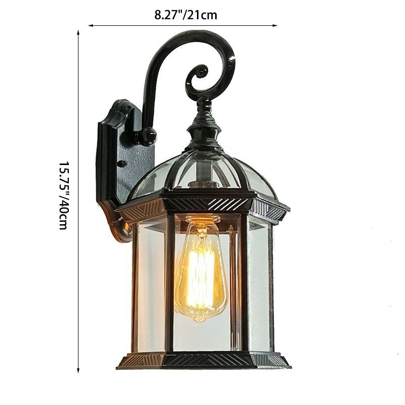 Traditionelle europäische wasserdichte Aluminium-Glas-hexagonale Prism 1-Licht-Wandlampe für den Garten | Brehn