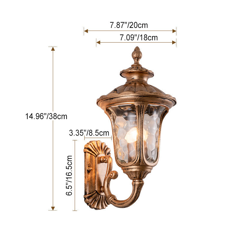 Traditionelle europäische wasserdichte kastellförmige Aluminium-Glas 1-Licht Außenwandleuchte für den Garten | Brehn