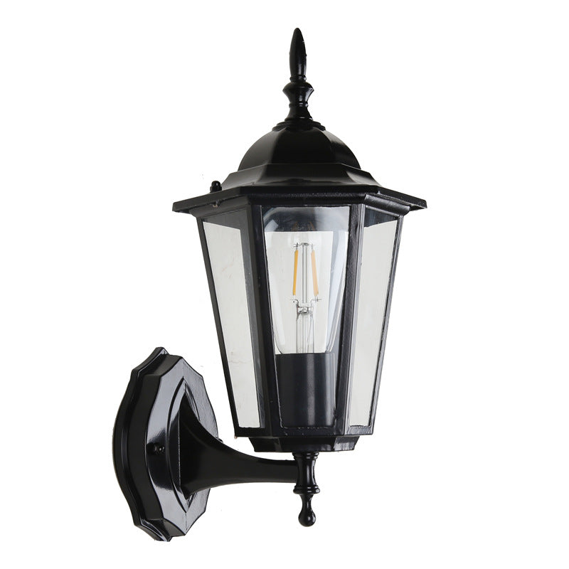 Zeitgenössische industrielle hexagonale Aluminiumrahmen mattierte Glas 1-Licht Außenwandleuchte Lampe für Garten | Brehn