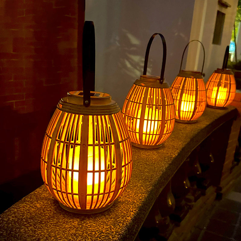 Moderne Art Deco Solar Runde Laterne Rattan LED Außen Landschaftslicht Für Garten | Brehn