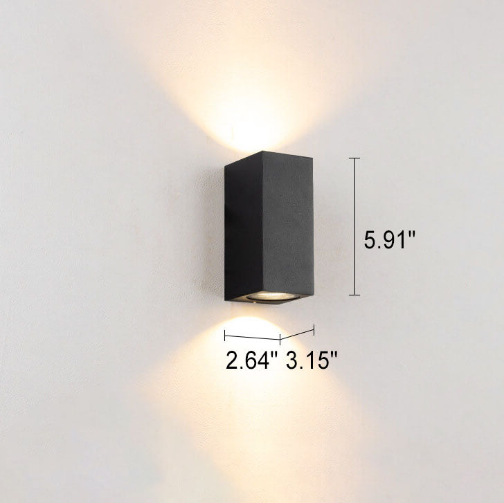 Moderne, schlichte, wasserdichte 2-flammige Wandleuchte aus Aluminium und Glas im Zylinderdesign für den Außenbereich