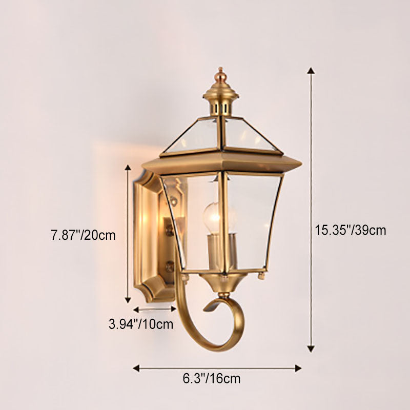 Europäischer moderner Luxus viereckiger Messing-Glas wasserdichter 1-Licht Außenwand-Lampe | Brehn