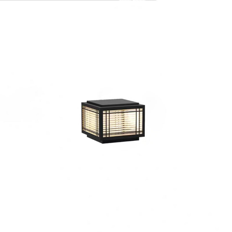 Traditionelle chinesische quadratische Aluminium-Glas 1-Licht Post Kopf Licht für Garten | Brehn