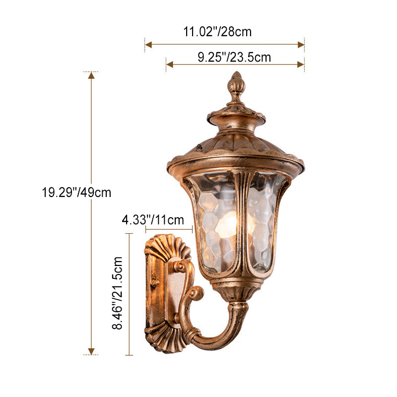 Traditionelle europäische wasserdichte kastellförmige Aluminium-Glas 1-Licht Außenwandleuchte für den Garten | Brehn