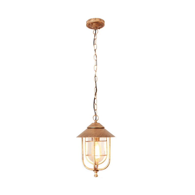 Industrielle Vintage-Hängeleuchte aus Aluminiumkäfig und Glas mit einem Licht, wasserdicht für den Außenbereich