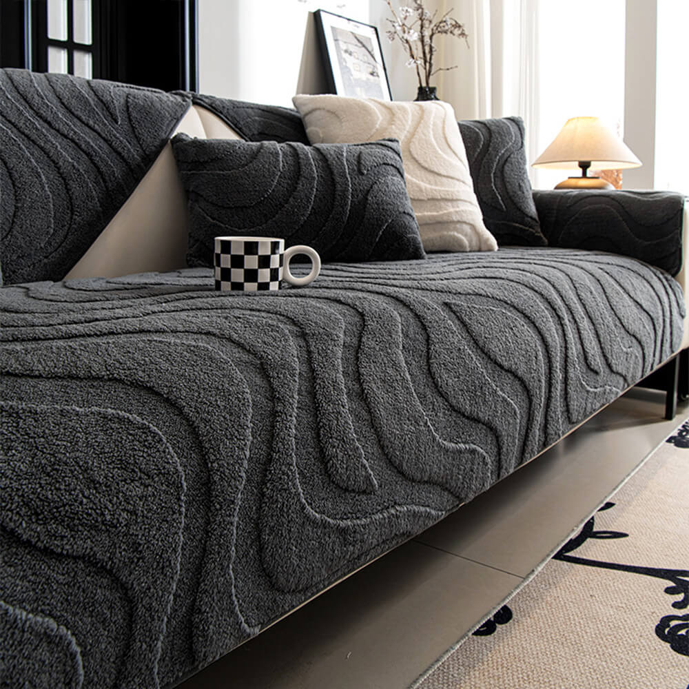 Warme Plüsch Kurvige Jacquard Rutschfeste Sofa-Schutzhülle | Brehn