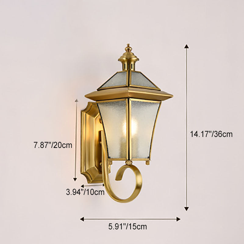 Europäische, moderne Luxus-Wandleuchte für den Außenbereich, viereckig, wasserdicht, aus Messing und Glas, mit einer Lichtquelle