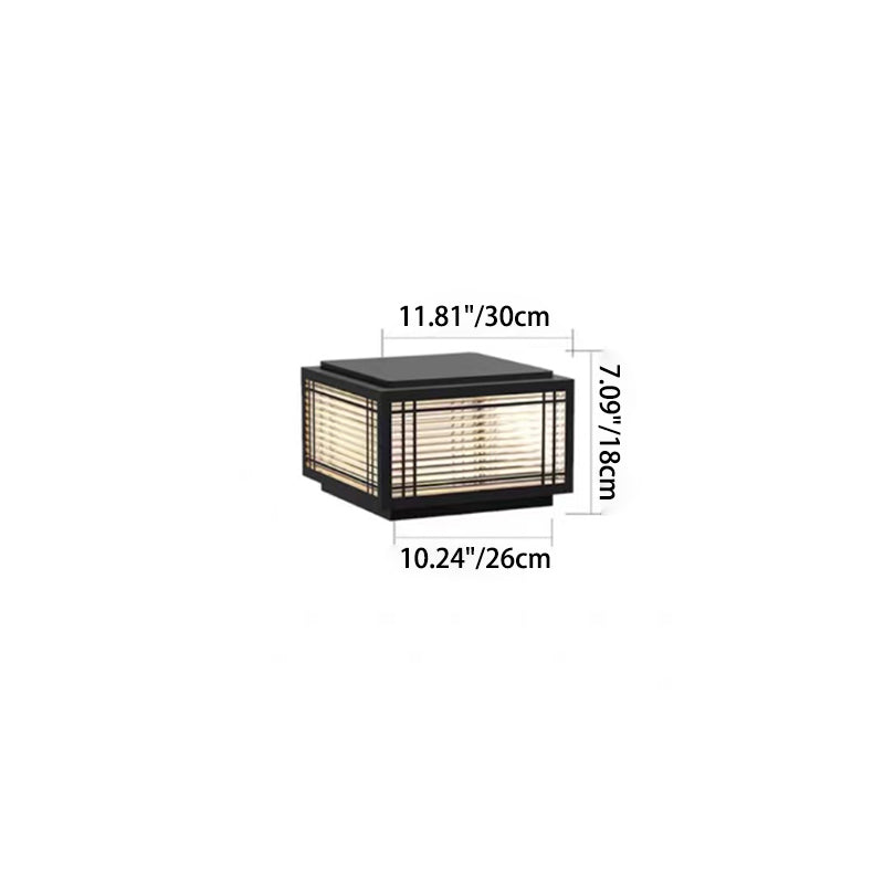 Traditionelle chinesische quadratische Aluminium-Glas 1-Licht Post Kopf Licht für Garten | Brehn