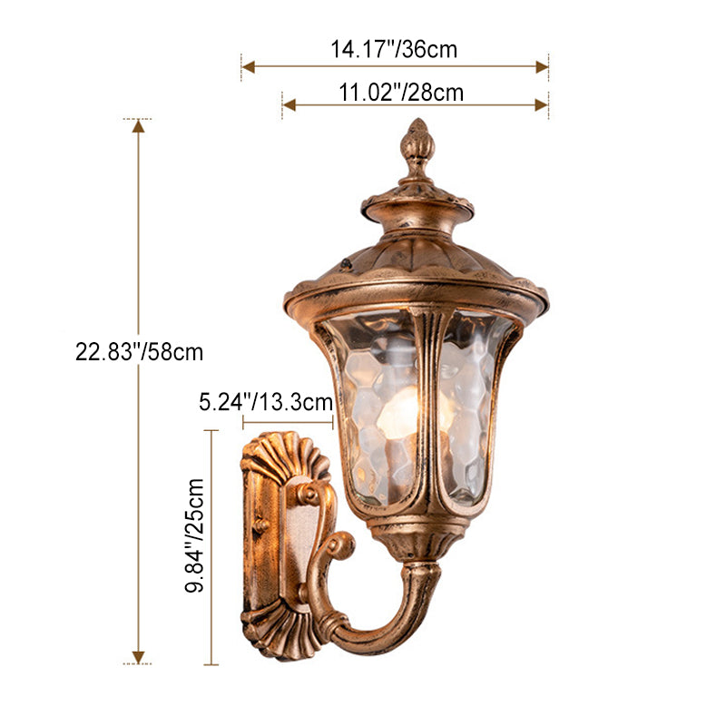 Traditionelle europäische wasserdichte kastellförmige Aluminium-Glas 1-Licht Außenwandleuchte für den Garten | Brehn