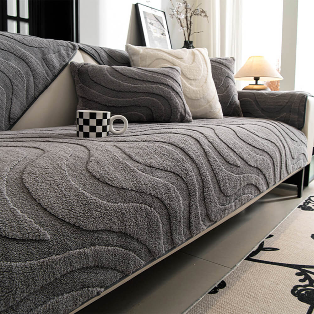 Warme Plüsch Kurvige Jacquard Rutschfeste Sofa-Schutzhülle | Brehn
