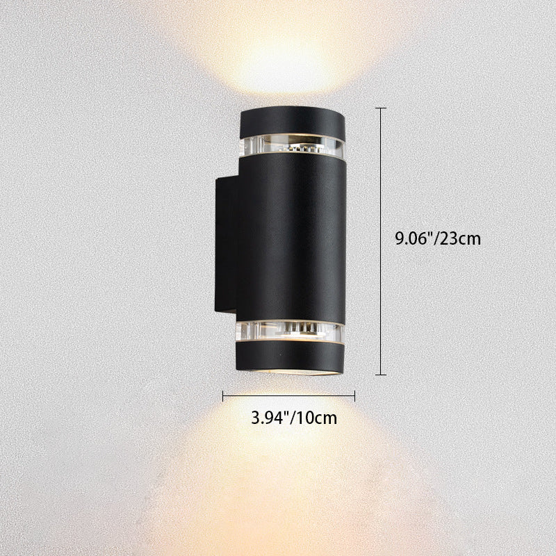 Zeitgenössischer industrieller wasserdichter Aluminiumzylinder LED Auf- und Abwärts leuchtender Spot-Wandleuchte für den Außenbereich Patio | Brehn