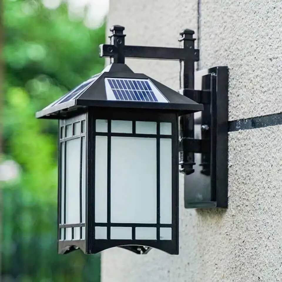 Moderne, wasserdichte Solar-Wandleuchte aus Aluminium in Form eines chinesischen Pavillons mit einem Licht