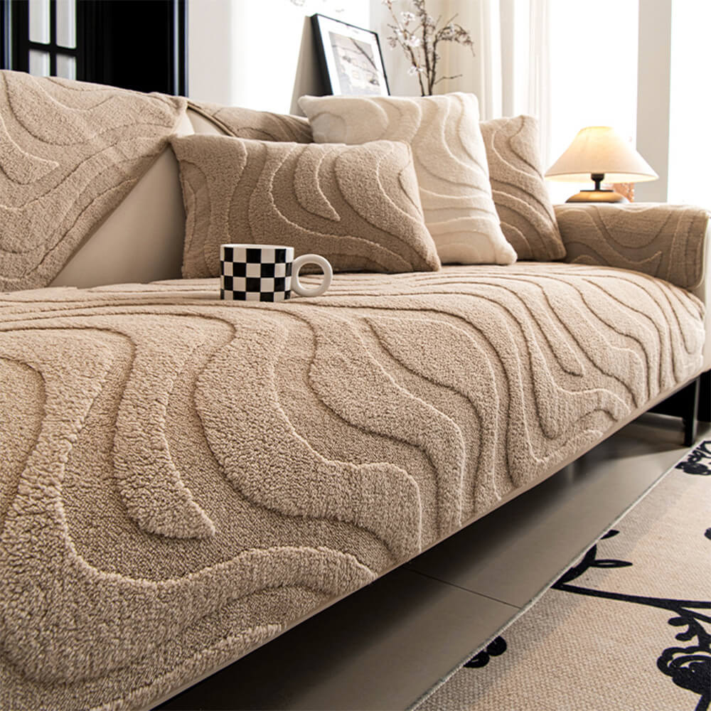 Warme Plüsch Kurvige Jacquard Rutschfeste Sofa-Schutzhülle | Brehn
