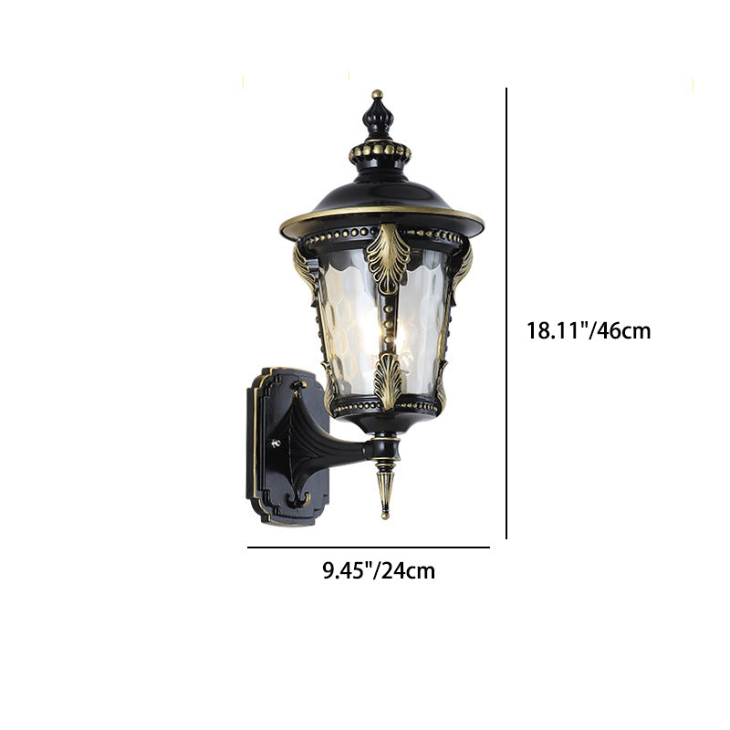 Traditionelle europäische wasserdichte viereckige spitzzylinder Aluminium Glas 1-Licht Außenwandlampe für den Garten | Brehn