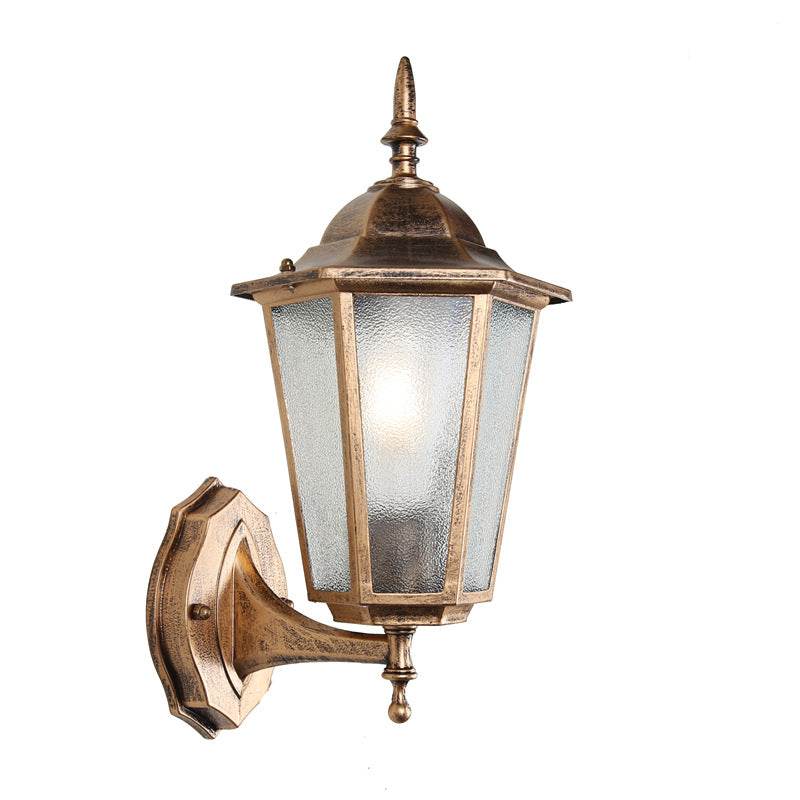 Zeitgenössische industrielle hexagonale Aluminiumrahmen mattierte Glas 1-Licht Außenwandleuchte Lampe für Garten | Brehn