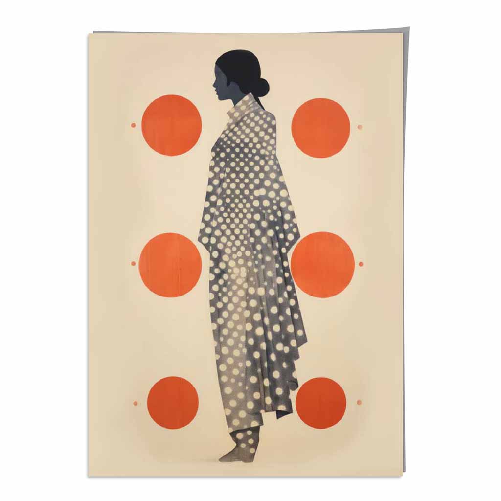 Beige, Schwarz & Orange Modeillustration Druck
