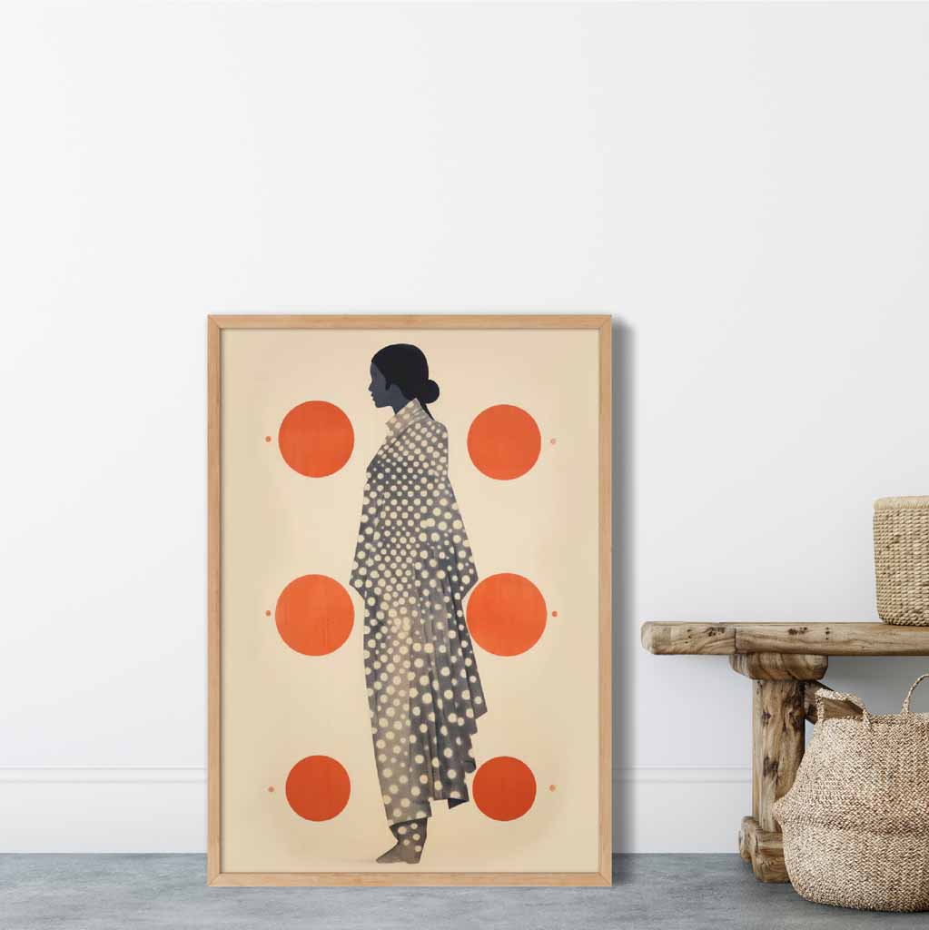 Beige, Schwarz & Orange Modeillustration Druck