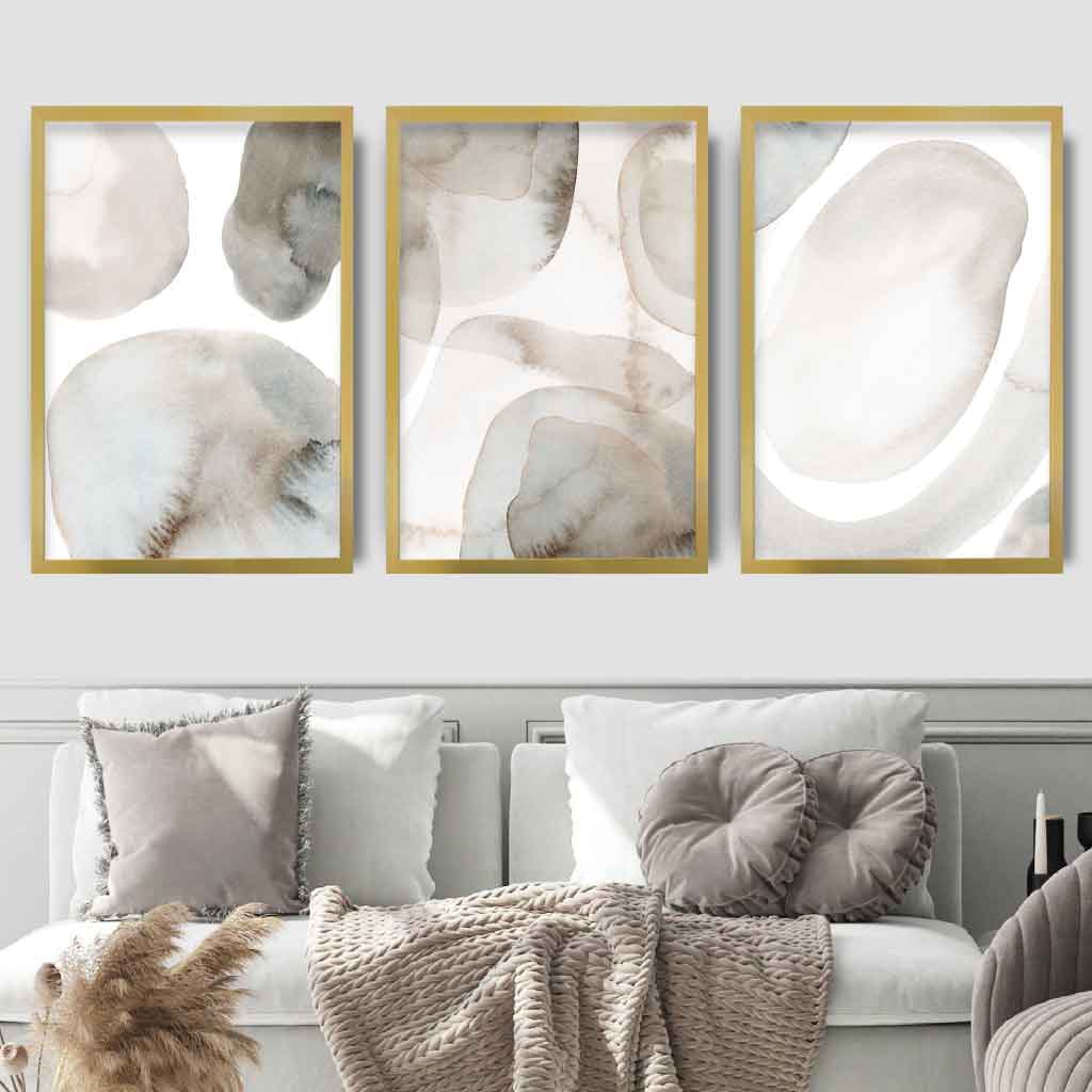 Beige-graues Set mit 3 Aquarellformen als Wanddekoration