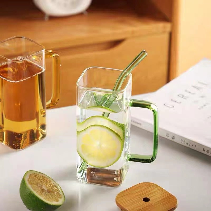 VIvolux | Stylischer quadratischer Becher mit großem Fassungsvermögen und Strohhalm